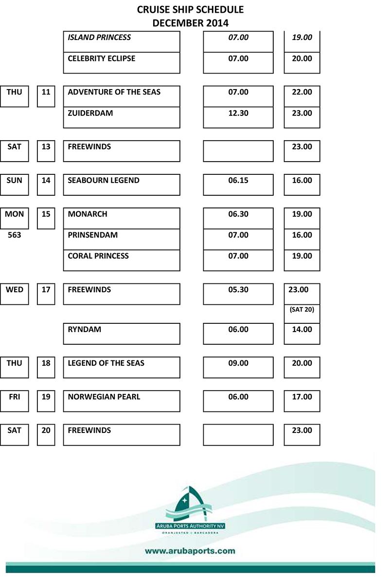 Aruba Cruise Ship Schedule 2025 Chart sayre lizzie
