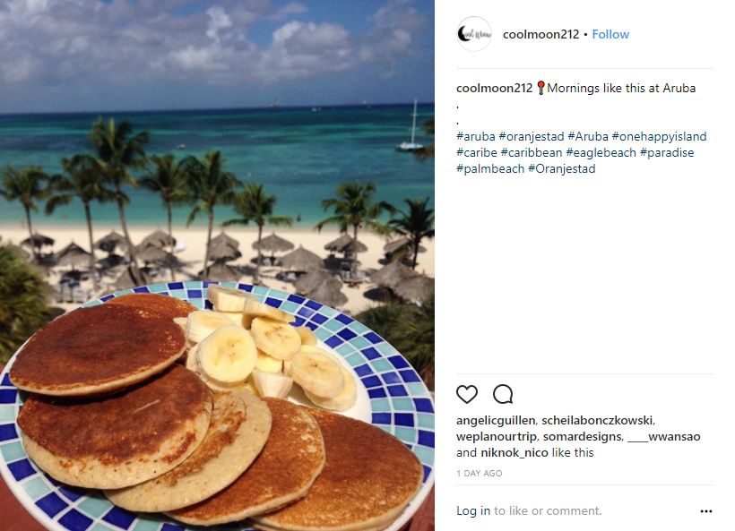 Instagram-User-Photo-at-coolmoon212-island-life-Aruba-You-Should-be-Here-location-tag-pancakes-breakfast-by-the-beach-oceanview-balcony-vacation-mode