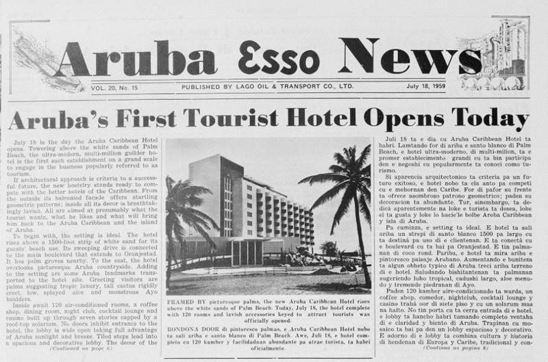 newspaper-clipping-aruba-esso-news-first-tourist-hotel-opens-etnia-nativa-visitaruba