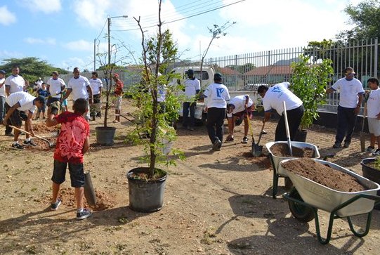 Placing new flower pots at Fatima College.JPG