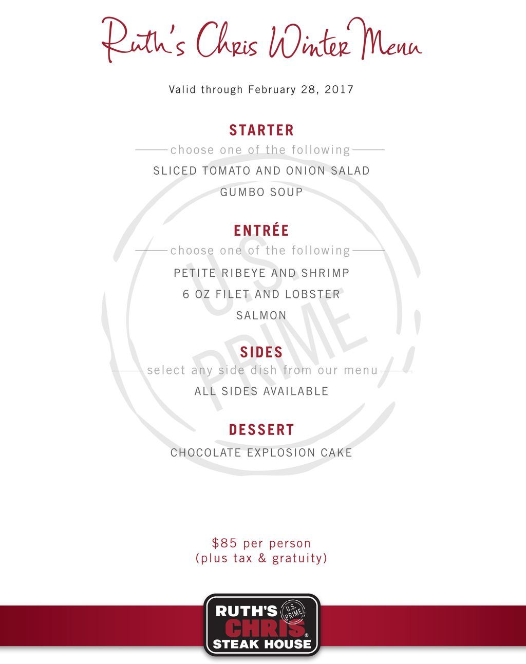 Ruth's Chris Winter Menu