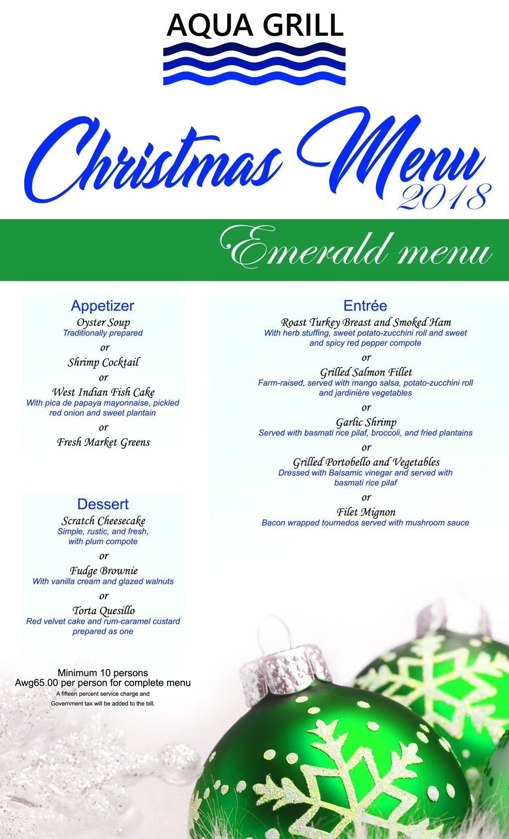 Celebrate Christmas 2018 with Aqua Grill's Exclusive Group Menus