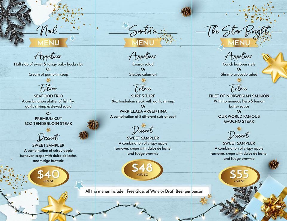 El Gaucho Restaurant Aruba's 2020 Holiday Dinner Menus