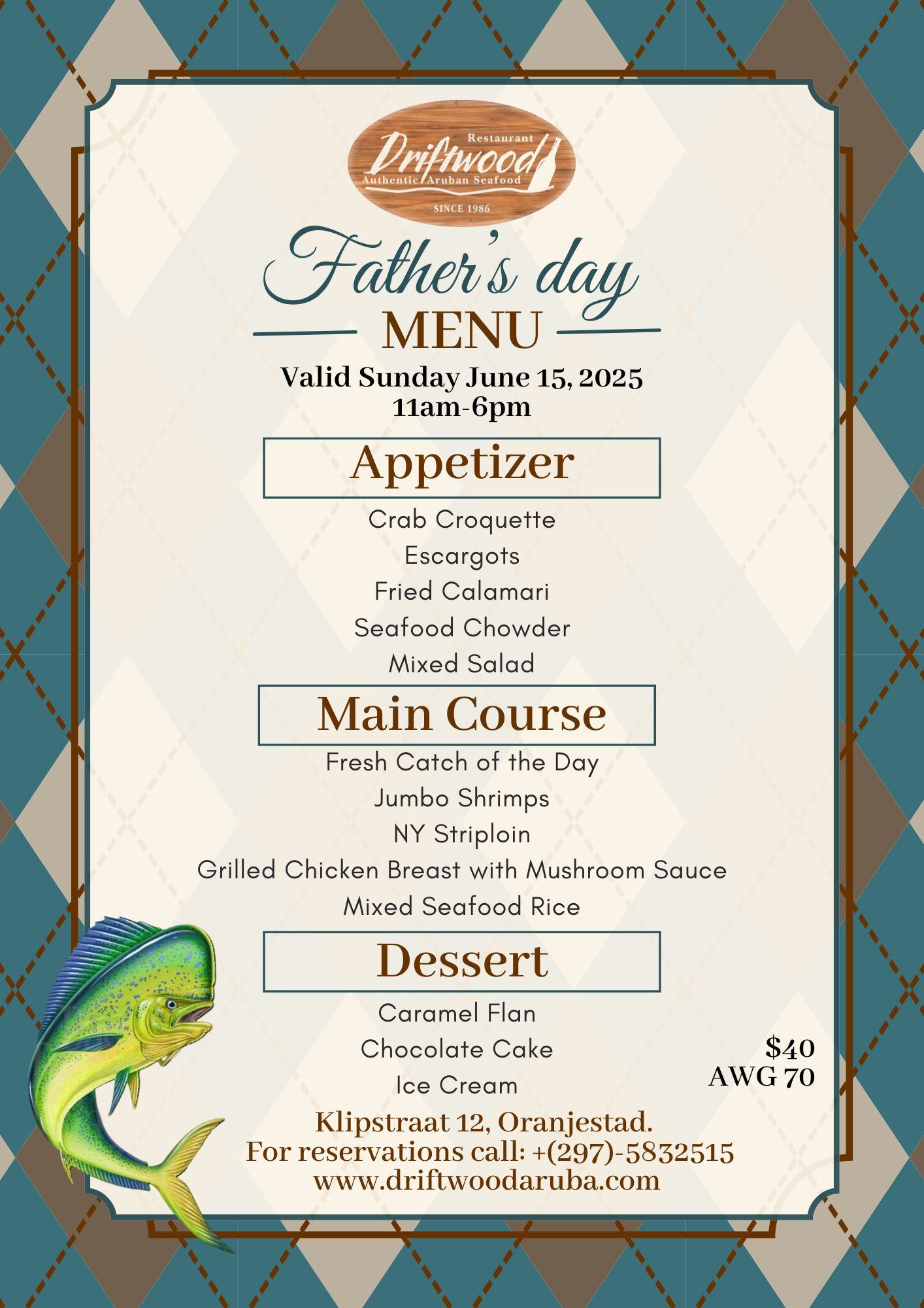Father's Day Special at Driftwood Restaurant Aruba