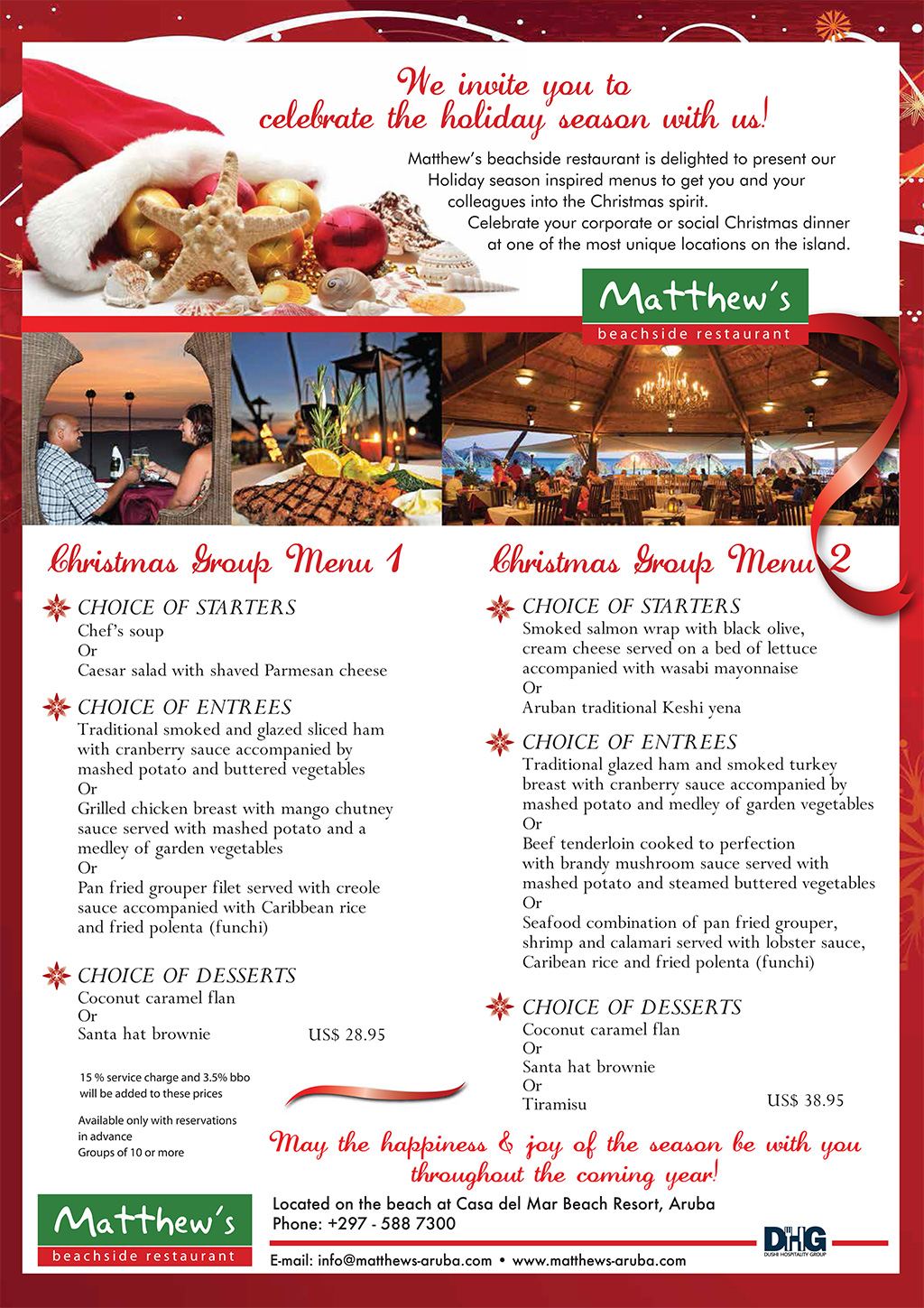 Aruba Restaurants Christmas Day Specials